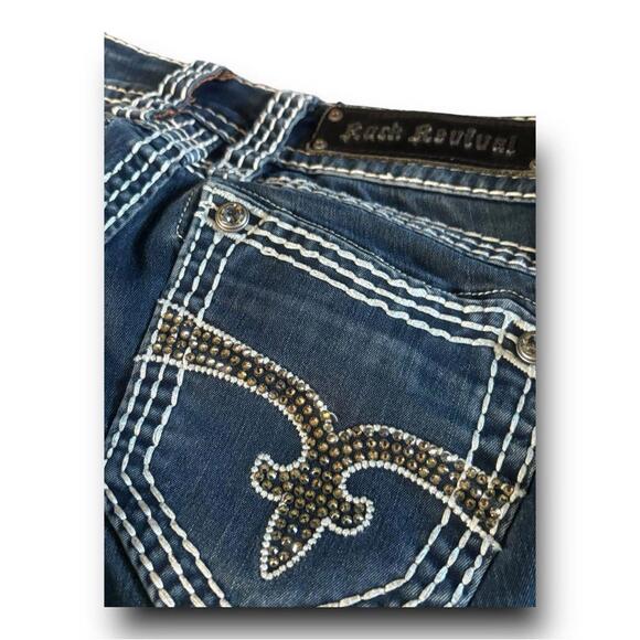 1024 Rock Revival “Aida” Skinny Jeans Size 24 (26x30.5) Rhinestones Dark Wash - Picture 9 of 11